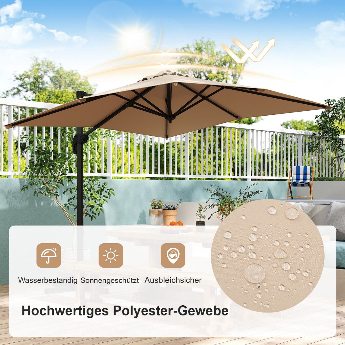 Rectangular Patio Umbrella 250x250 cm with Crank, Beige