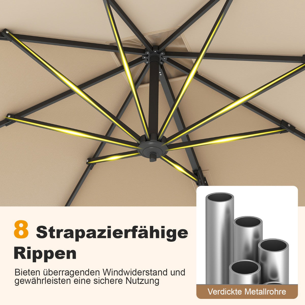 Rectangular Patio Umbrella 250x250 cm with Crank, Beige