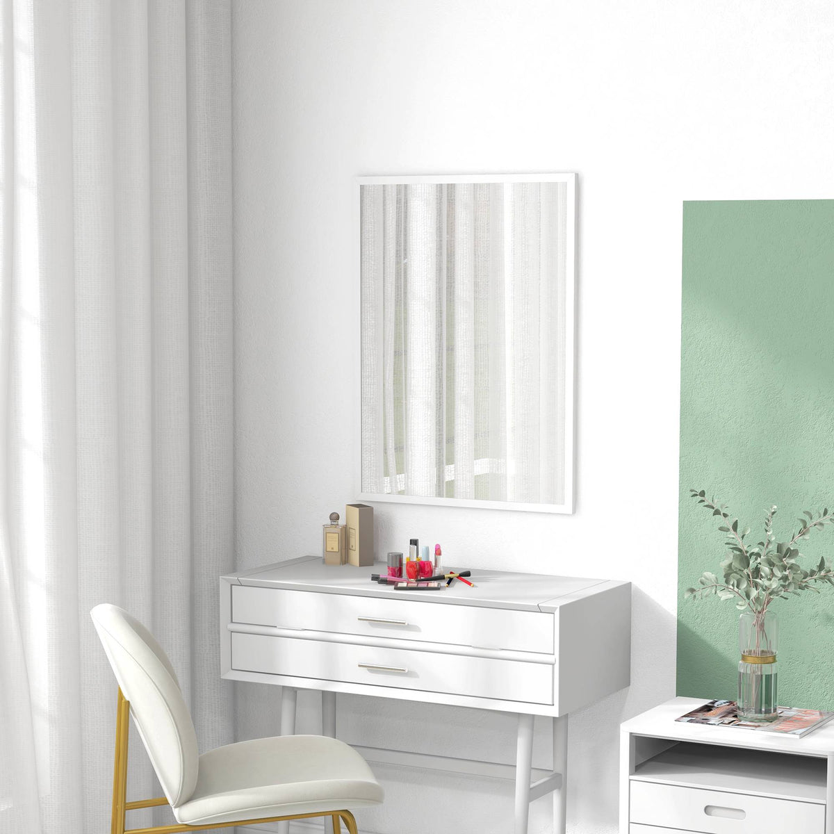 Rectangular Wall Mirror, 60x80 cm, White MDF Frame