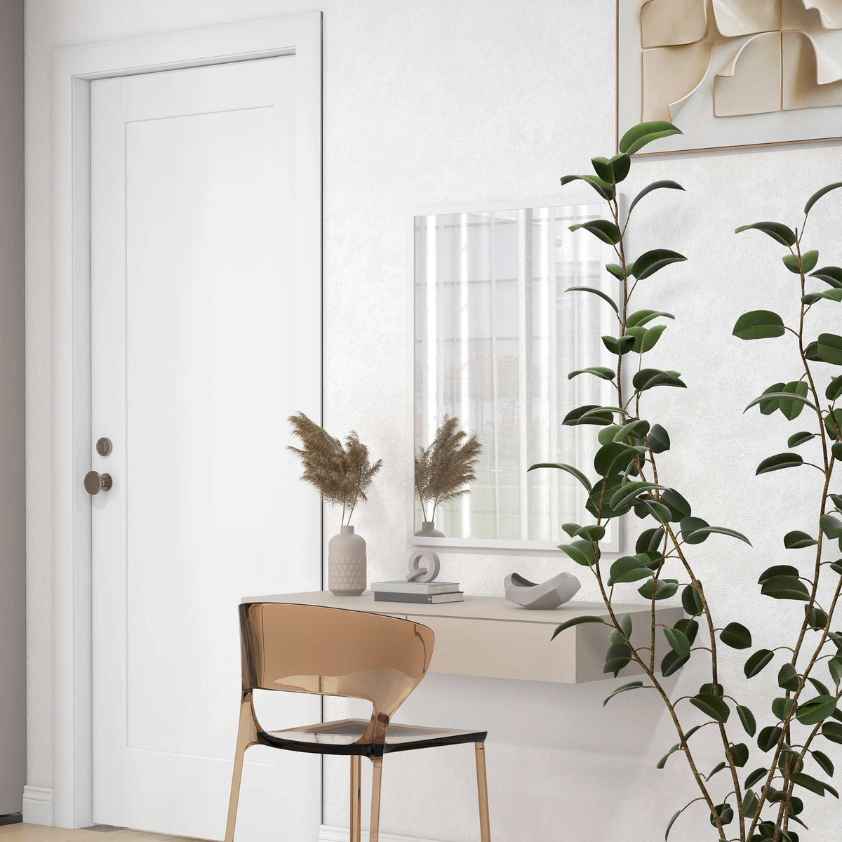 Rectangular Wall Mirror, 60x80 cm, White MDF Frame