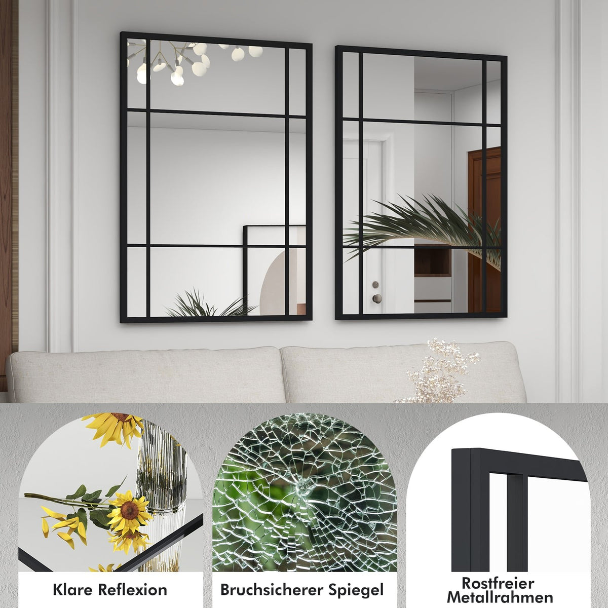 Rectangular Wall Mirror, Metal Frame, 100 x 70 cm