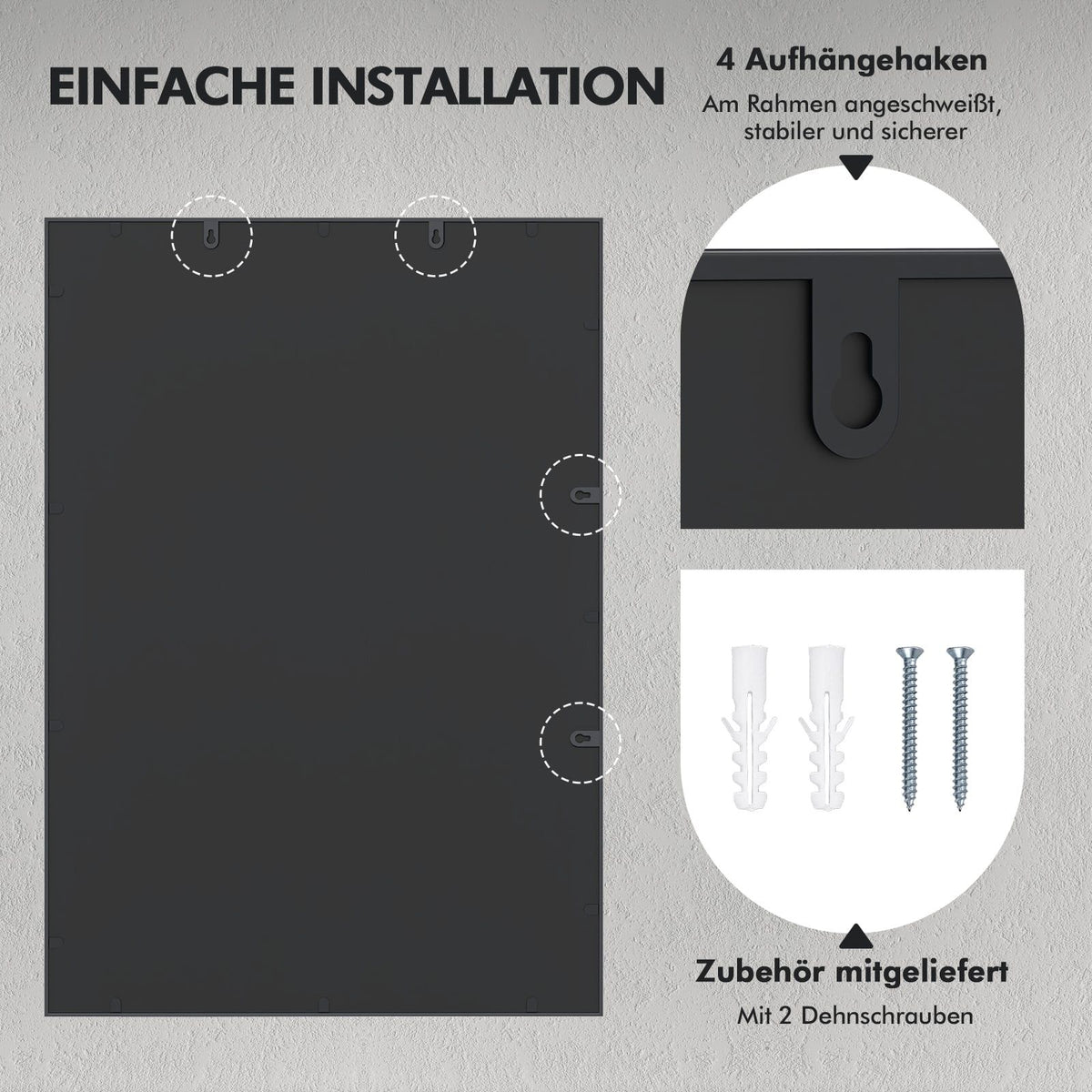 Rectangular Wall Mirror, Metal Frame, 100 x 70 cm