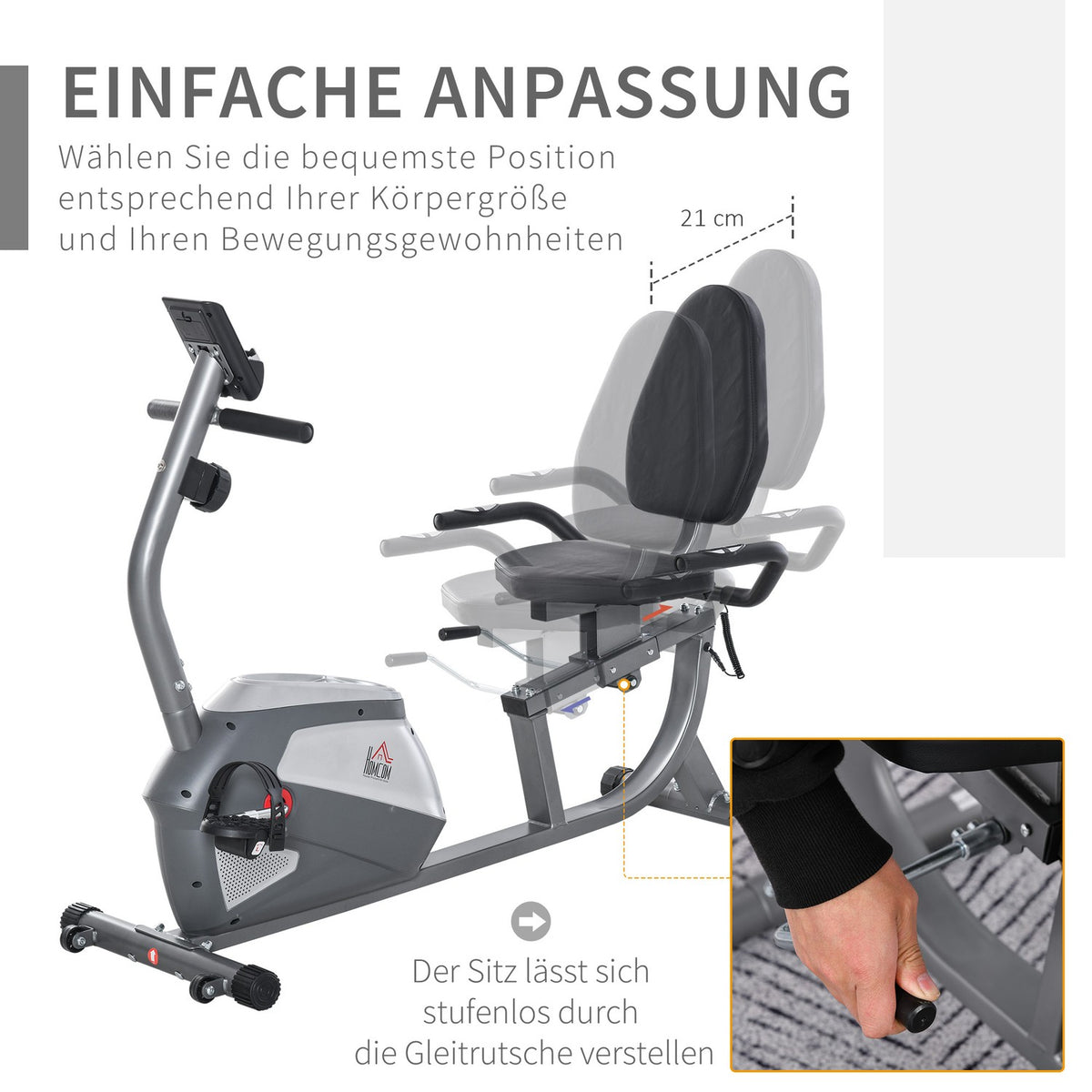 Recumbent Ergometer With Lcd Display, 8 Levels Of Adjustable Magnetic Resistance, User Weight Up To 110 Kg, Metal Abs, 136X62.5X38Cm