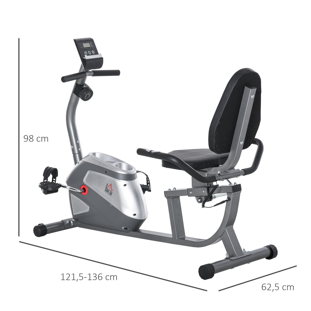 Recumbent Ergometer With Lcd Display, 8 Levels Of Adjustable Magnetic Resistance, User Weight Up To 110 Kg, Metal Abs, 136X62.5X38Cm