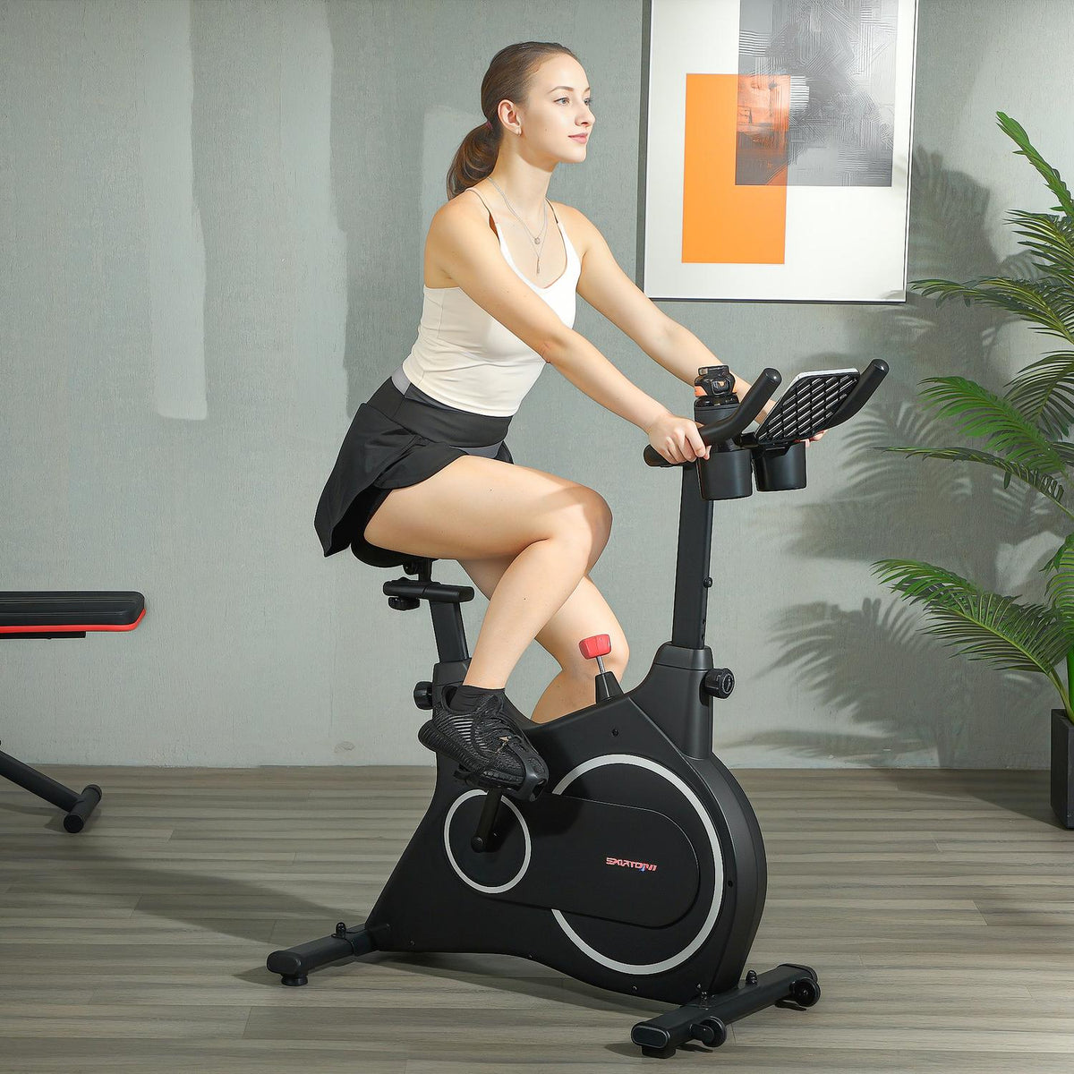 Recumbent ergometer for home exercise bike with magnetic resistance, LCD monitor, seated ergometer with adjustable seat and handle, tablet holder, bottle holder, up to 120 kg