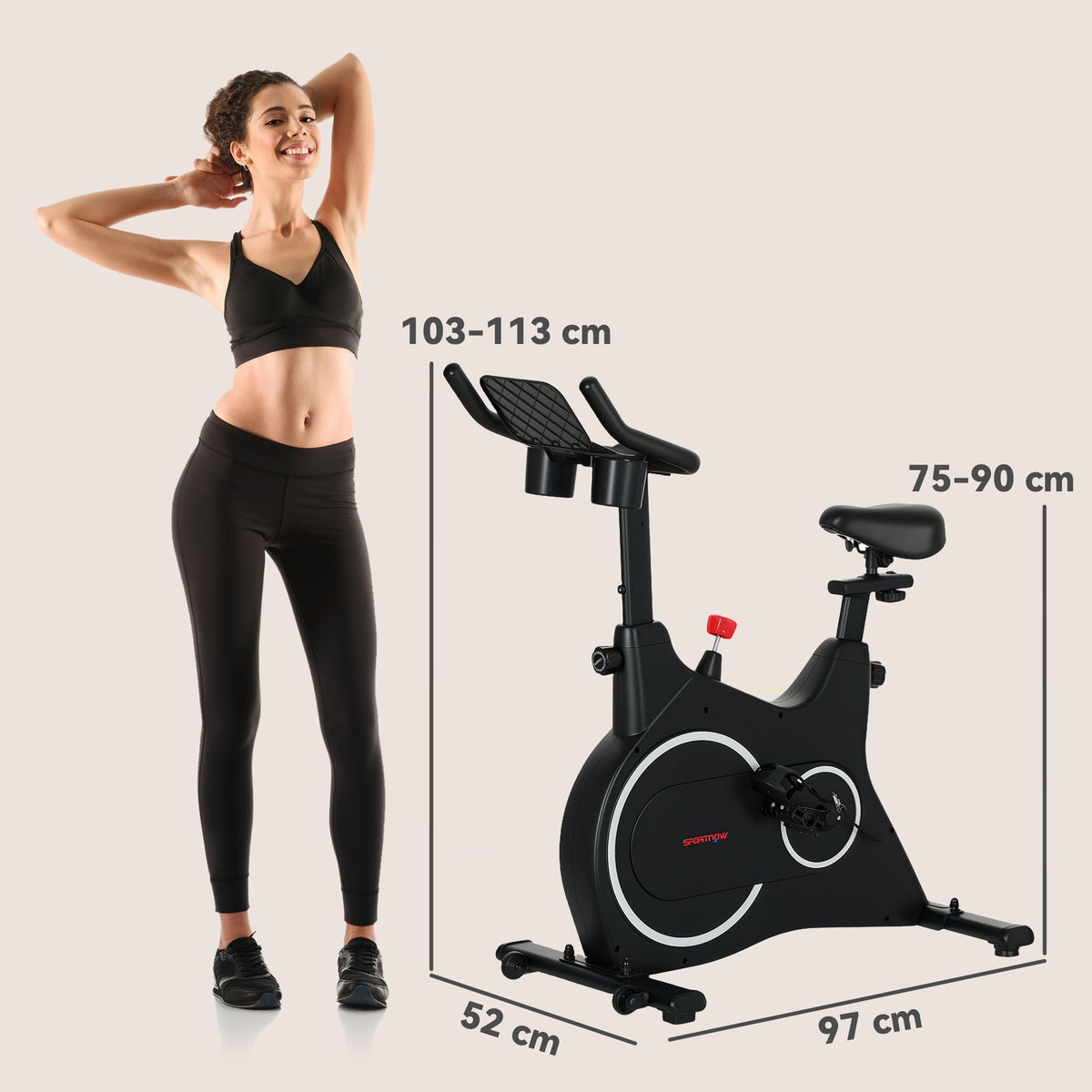 Recumbent ergometer for home exercise bike with magnetic resistance, LCD monitor, seated ergometer with adjustable seat and handle, tablet holder, bottle holder, up to 120 kg