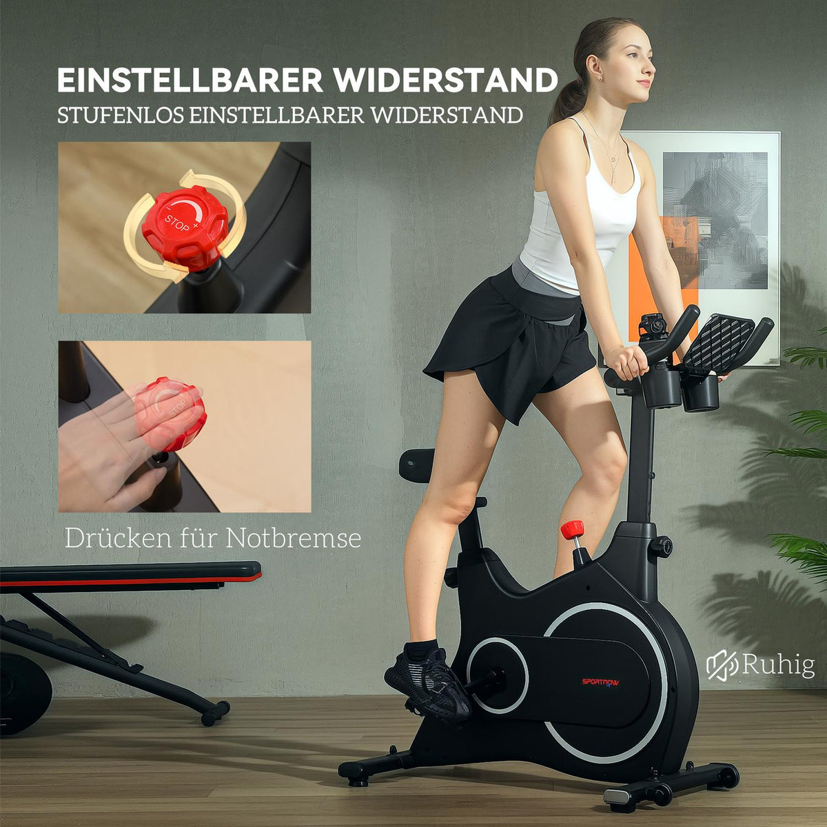 Recumbent ergometer for home exercise bike with magnetic resistance, LCD monitor, seated ergometer with adjustable seat and handle, tablet holder, bottle holder, up to 120 kg