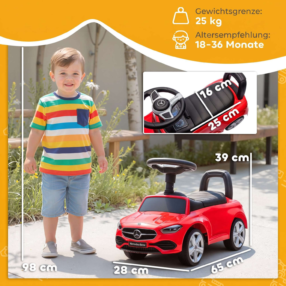 Red Ride-On Car for Kids 18-36 Months with Horn & Storage