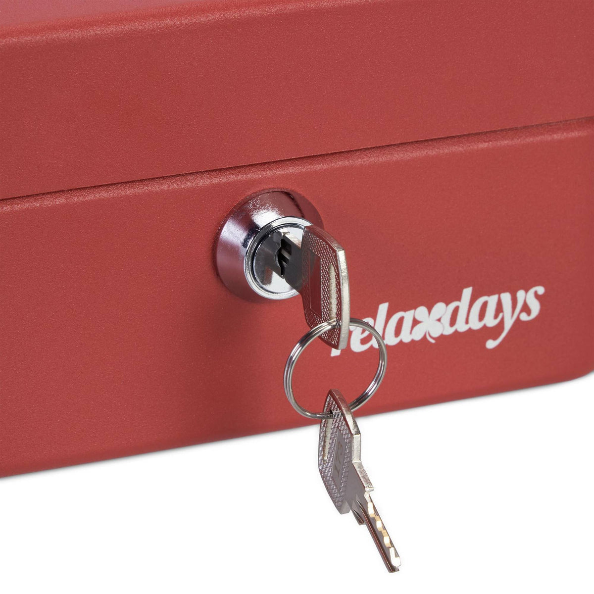 Red cash drawer with coin counter