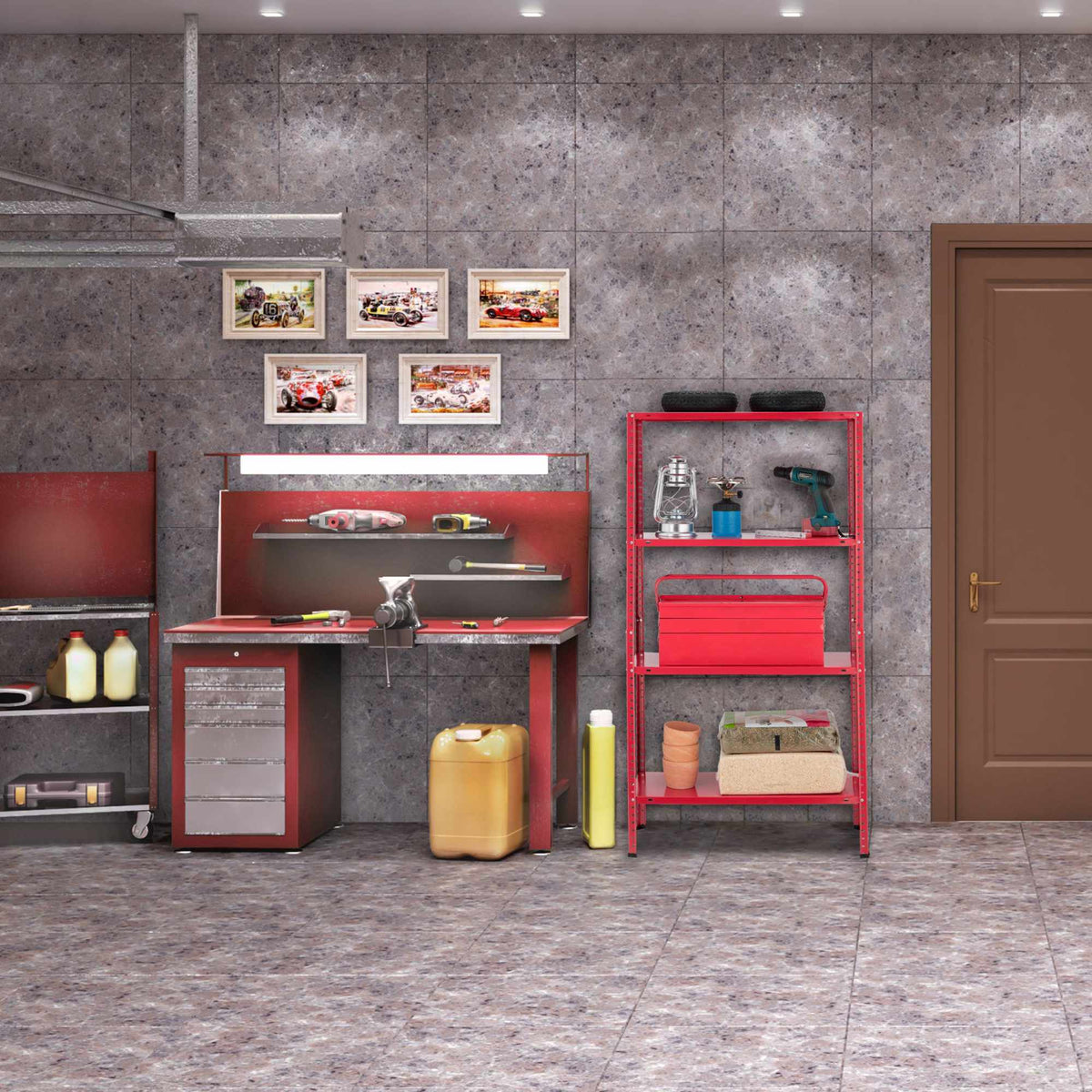Red sturdy shelf with 4 levels