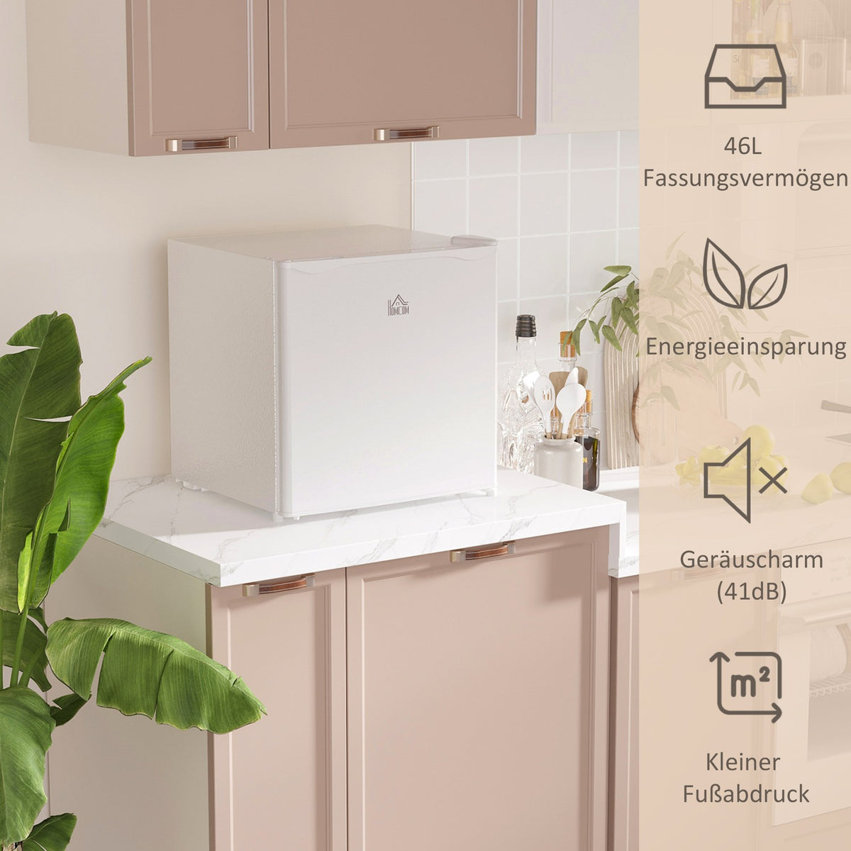 Refrigerator 46L Freestanding Freezer Box 65W Electric Refrigerator with Small Freezer Storage 0 to 8℃ Temperature Control 48 X 44 X 49 Cm White