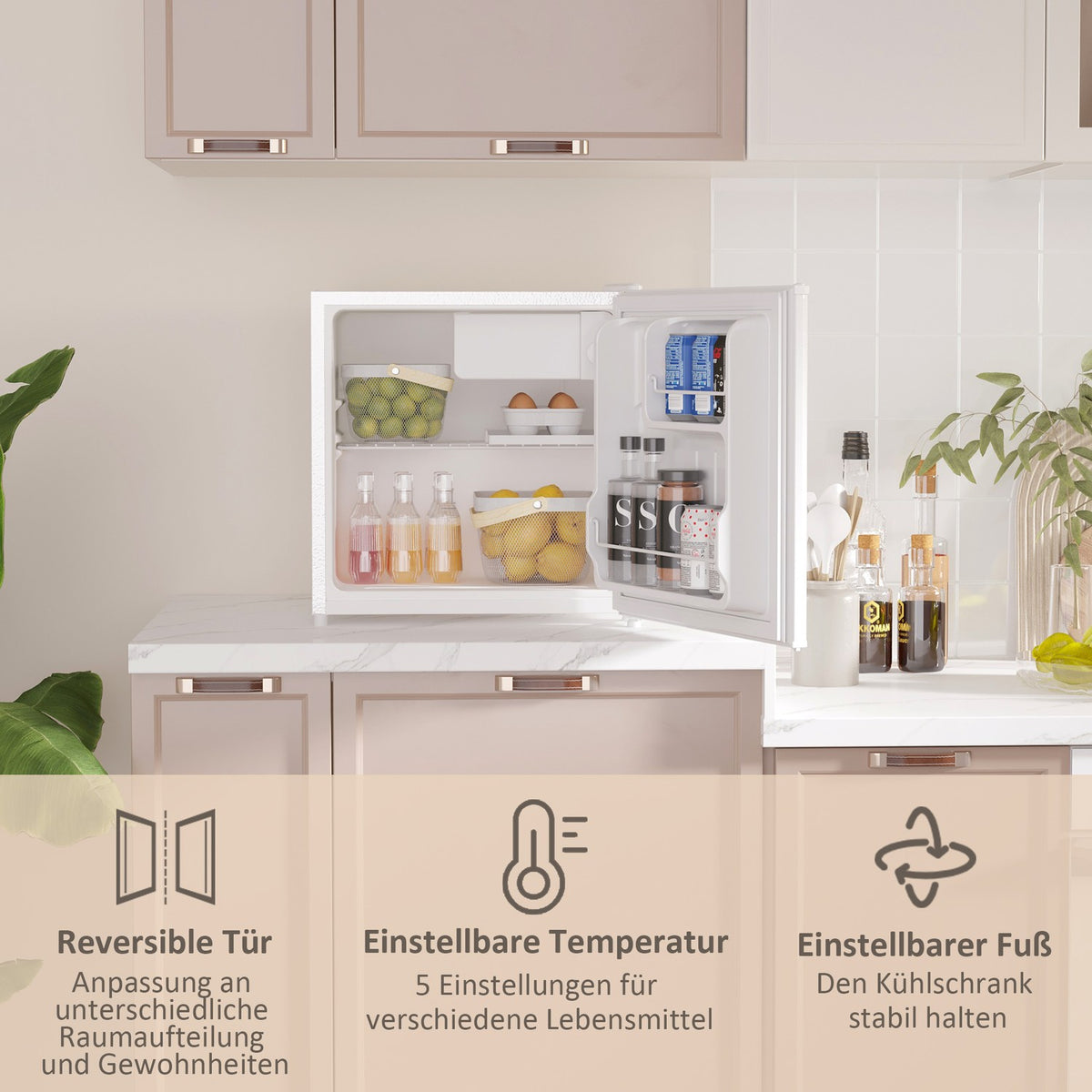 Refrigerator 46L Freestanding Freezer Box 65W Electric Refrigerator with Small Freezer Storage 0 to 8℃ Temperature Control 48 X 44 X 49 Cm White