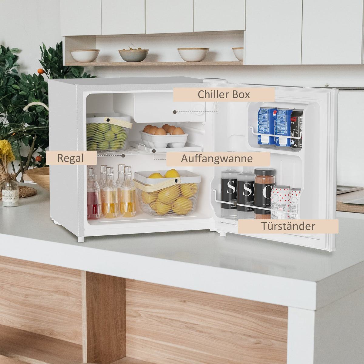 Refrigerator 46L Freestanding Freezer Box 65W Electric Refrigerator with Small Freezer Storage 0 to 8℃ Temperature Control 48 X 44 X 49 Cm White