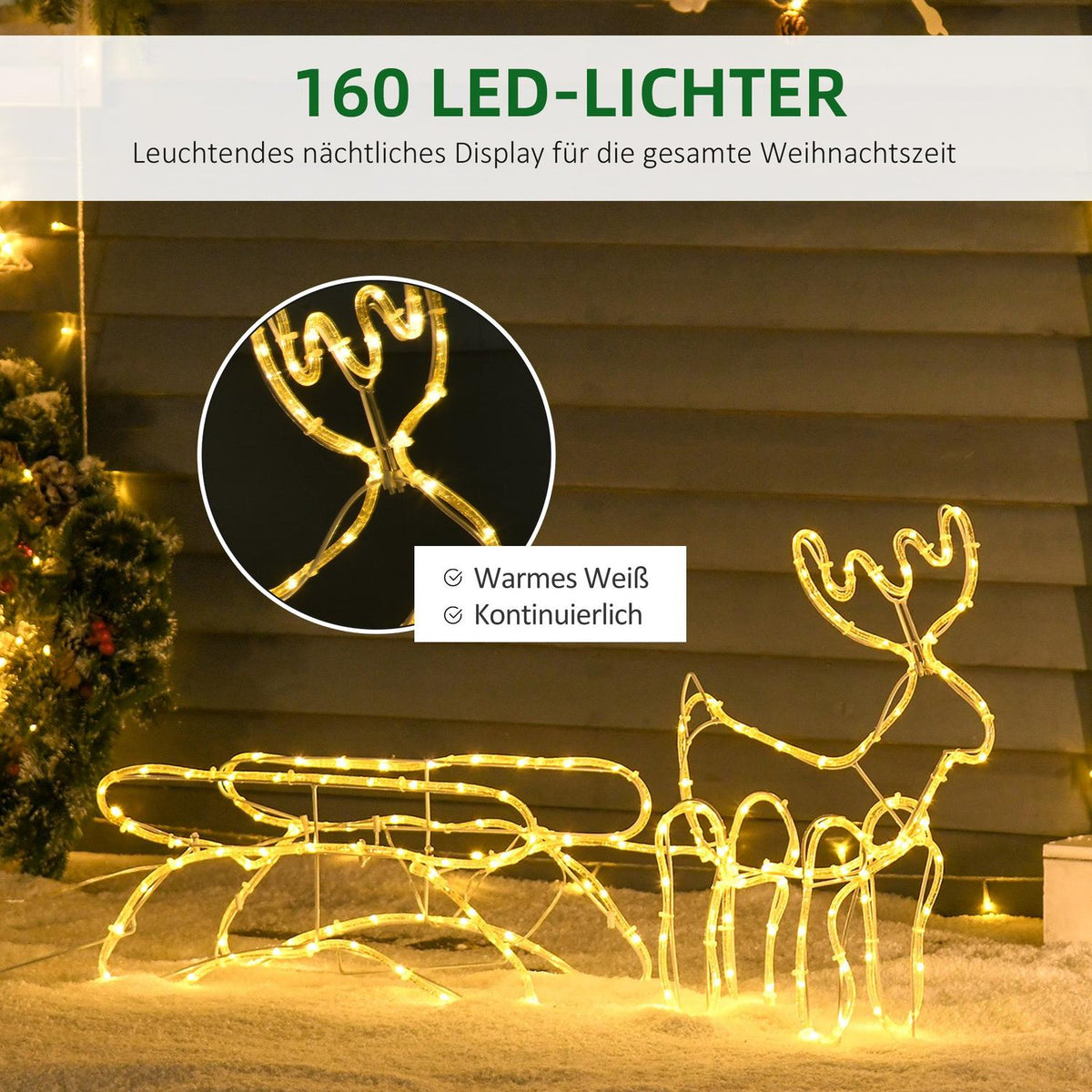 Reindeer With Sleigh Christmas Lights 160 Led Figure Light Figure Christmas Decoration Ip44 Waterproof Christmas Lights Plastic