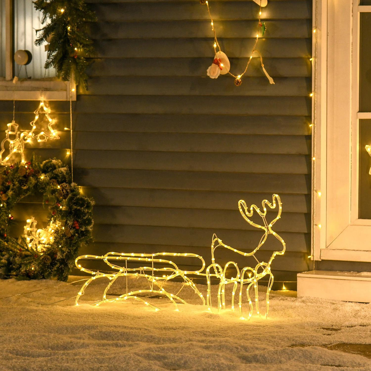 Reindeer With Sleigh Christmas Lights 160 Led Figure Light Figure Christmas Decoration Ip44 Waterproof Christmas Lights Plastic