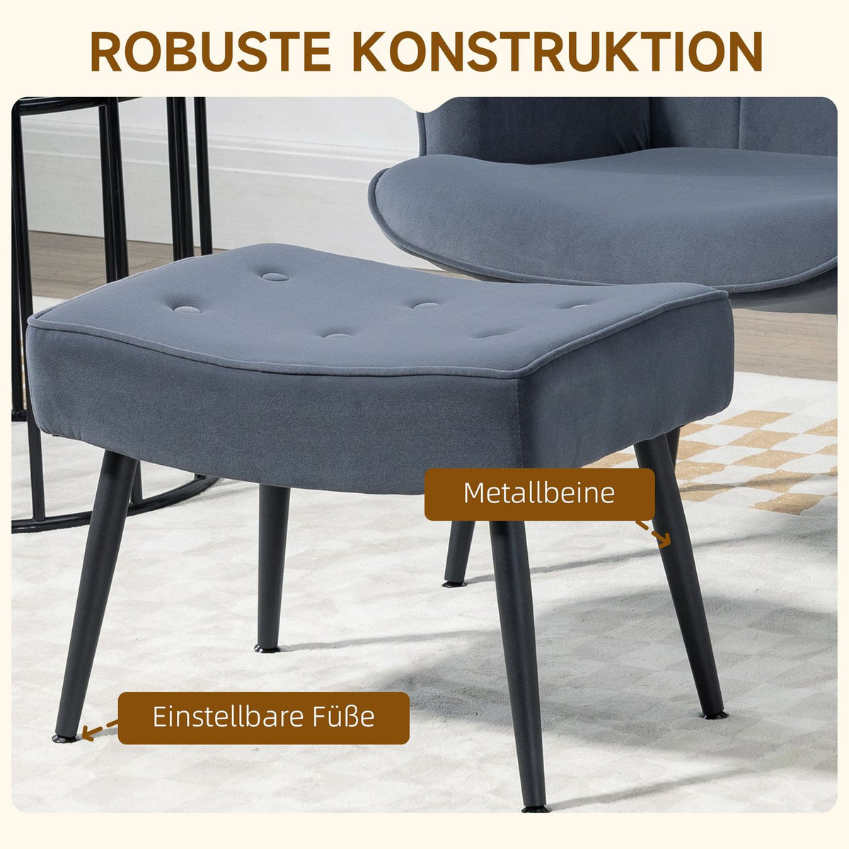 Relax Chair Velvet Cover Armrests Footstool Dining Chair Relax Chair
