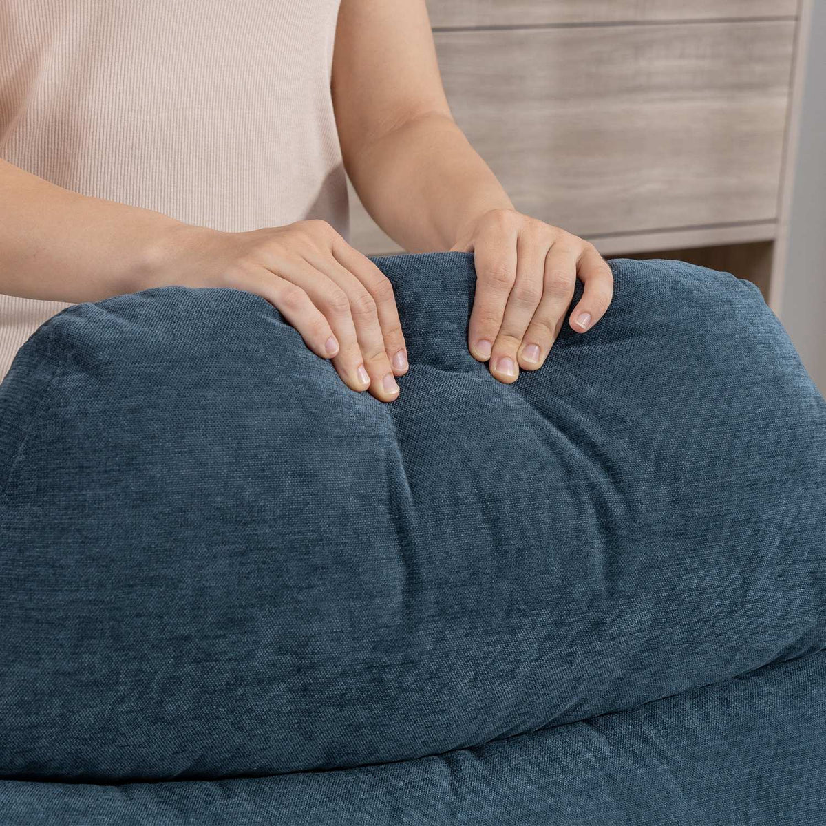 Relax Chair with Ottoman, Chenille Fabric, Blue, 360 Swivel