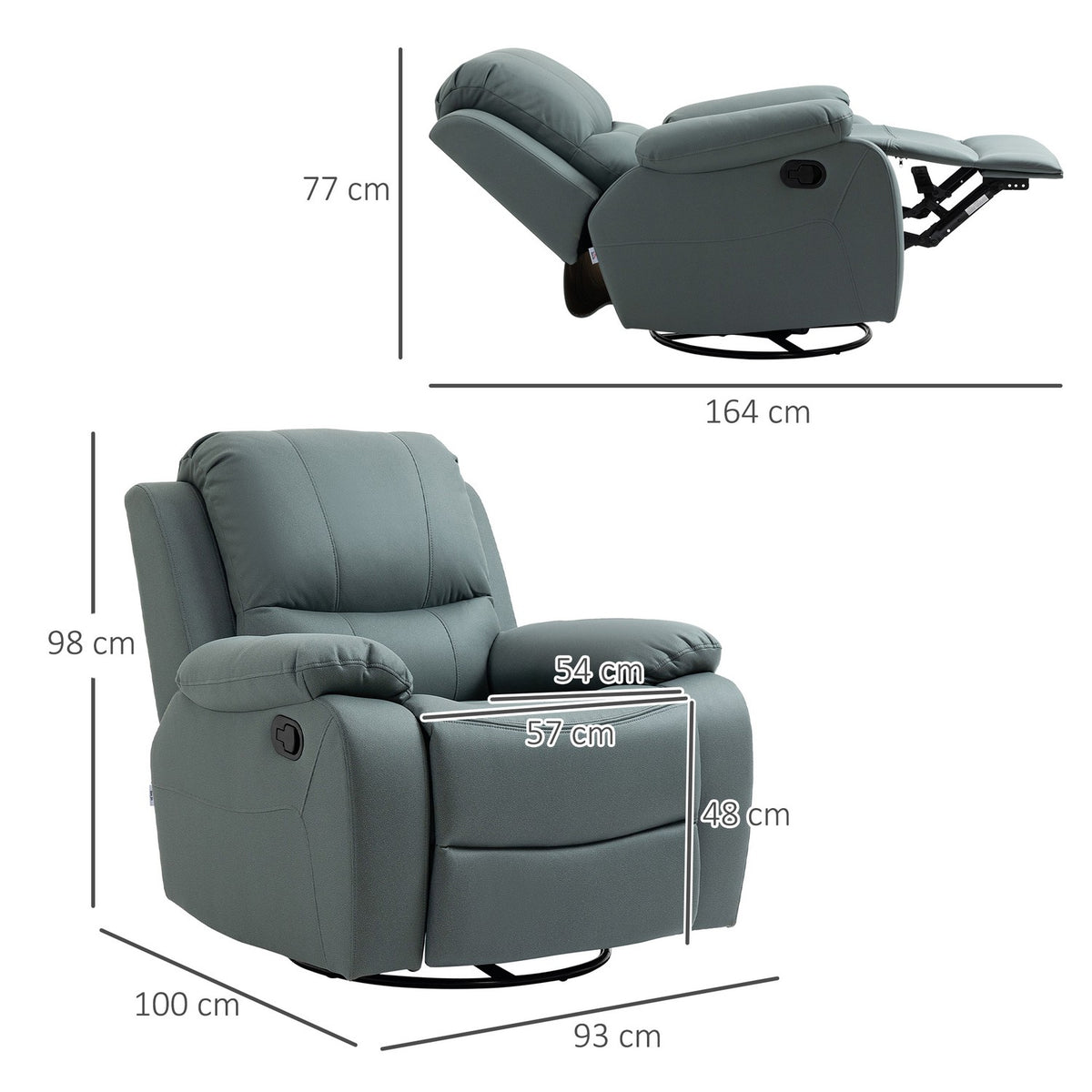 Relaxation Chair, 135° Tilting Reclining Chair, Rotating Tv Chair With Footrest For Living Room, Bedroom, Load Capacity Up To 150 Kg, Polyester Green