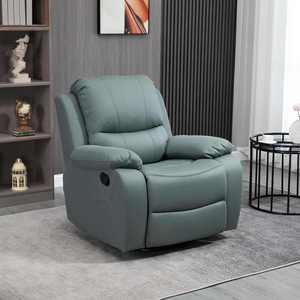 Relaxation Chair, 135° Tilting Reclining Chair, Rotating Tv Chair With Footrest For Living Room, Bedroom, Load Capacity Up To 150 Kg, Polyester Green