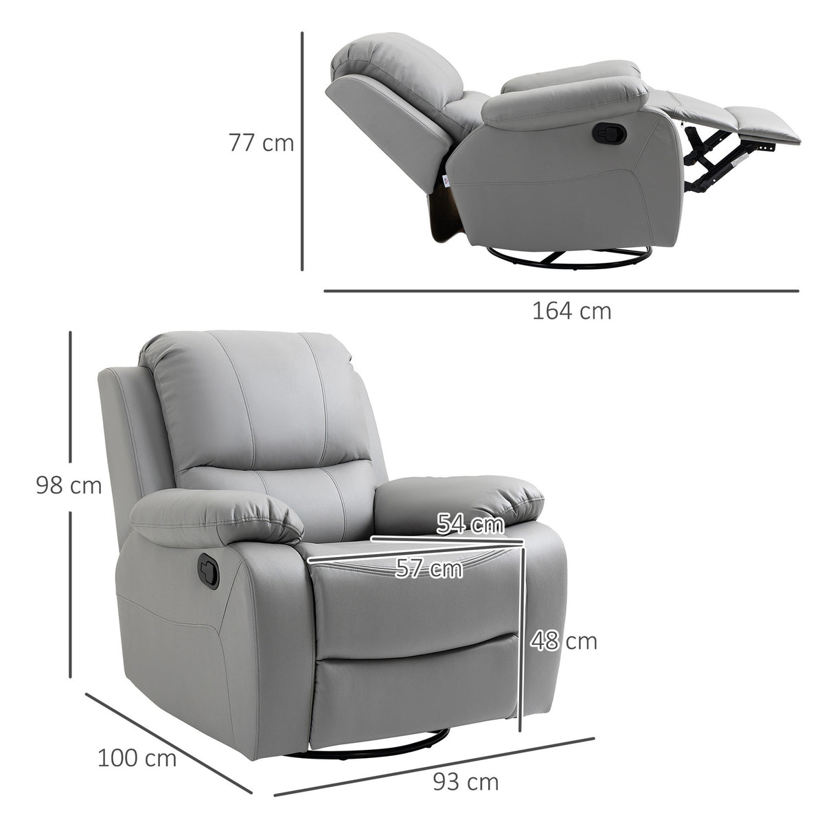 Relaxation Chair 135° Tilting, Rotating Tv Chair With Footrest, Polyester, Gray, Up To 150 Kg, 72X71X60Cm