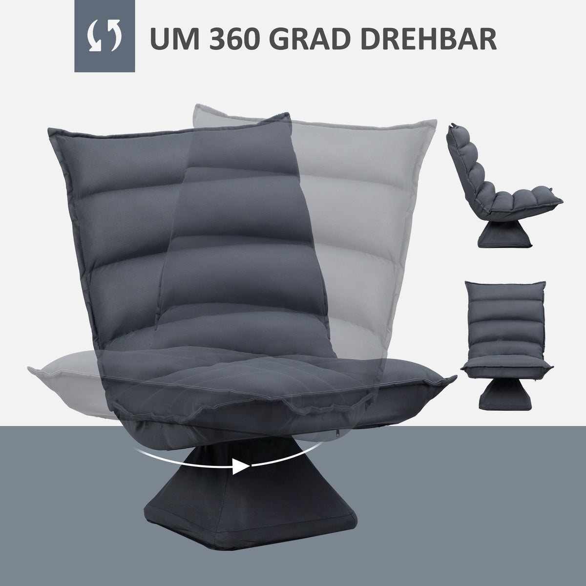 Relaxation Chair Floor Sofa Floor Chair With 360° Rotating Base, 5-Level Adjustable Backrest, Steel, Dark Gray