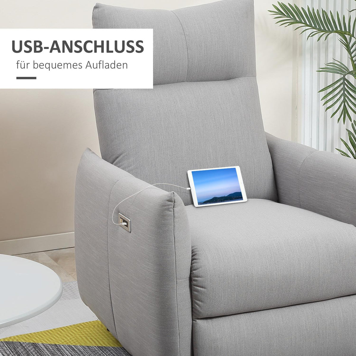 Relaxation Chair, Lounge Chair, Tv Armchair, Single Sofa, 140° Tiltable, Tv Armchair With Usb Port, Up To 150 Kg, 52.2W, Polyester, Gray, 77 X 89 X 107 Cm