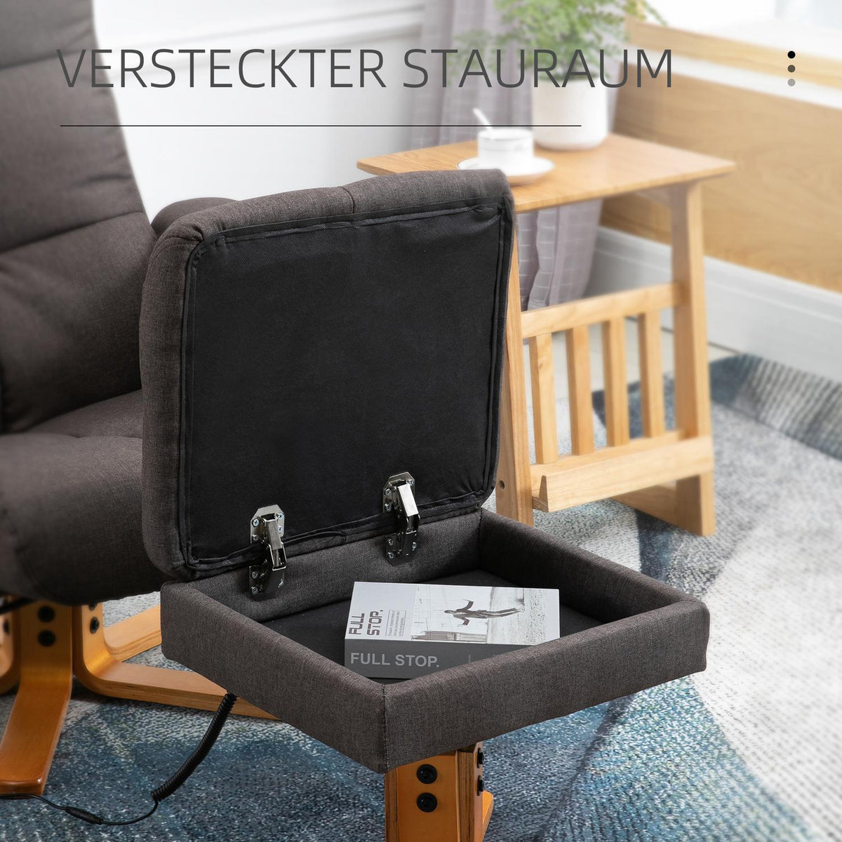 Relaxation Chair, Massage Chair With Footstool And Storage Space, Tv Chair With Massage Function, 145° Tilt, Polyester, Brown