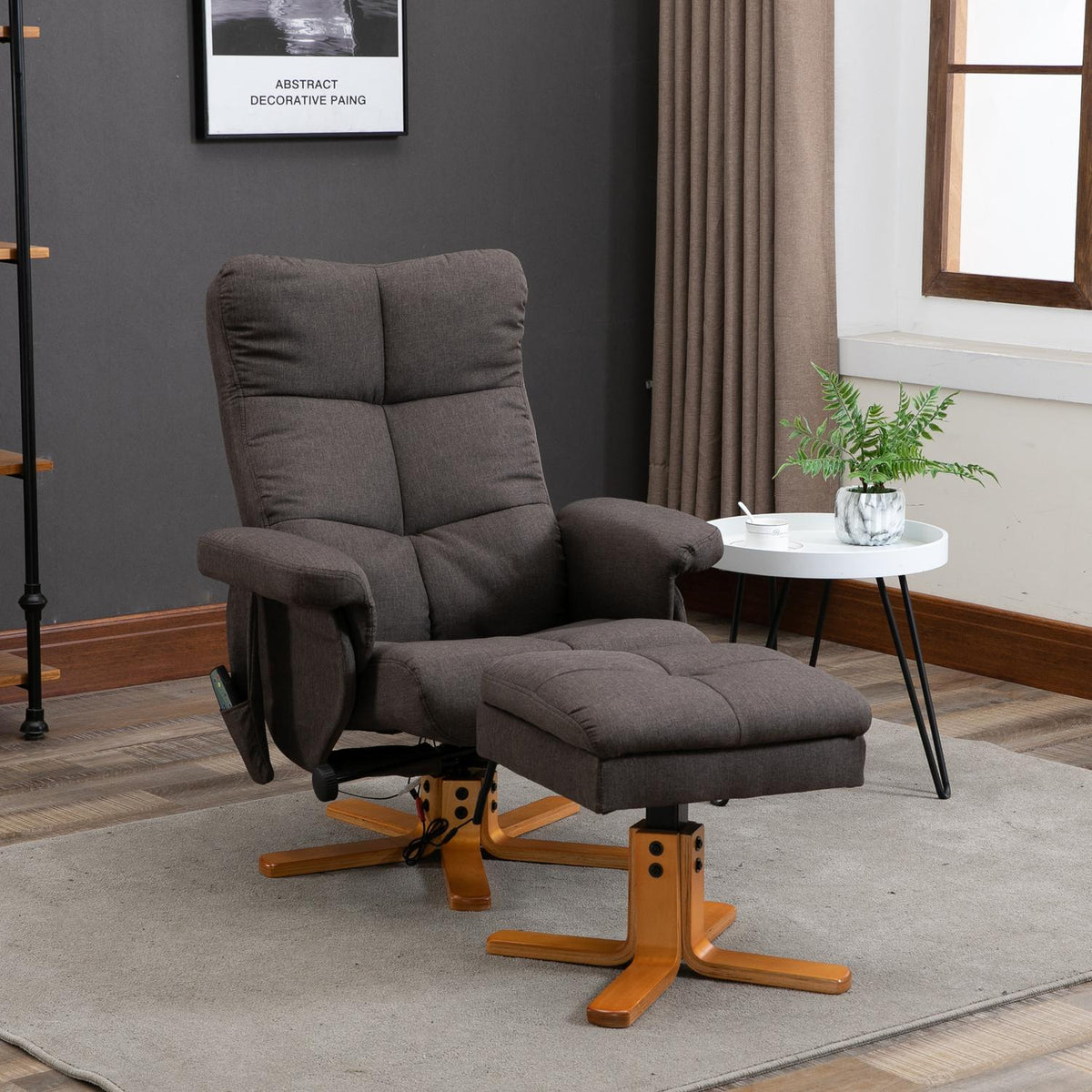 Relaxation Chair, Massage Chair With Footstool And Storage Space, Tv Chair With Massage Function, 145° Tilt, Polyester, Brown