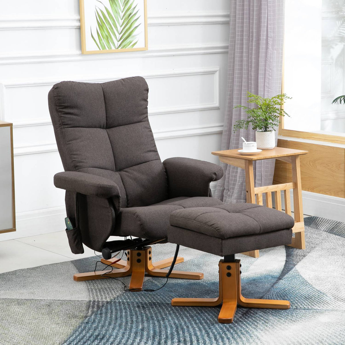 Relaxation Chair, Massage Chair With Footstool And Storage Space, Tv Chair With Massage Function, 145° Tilt, Polyester, Brown