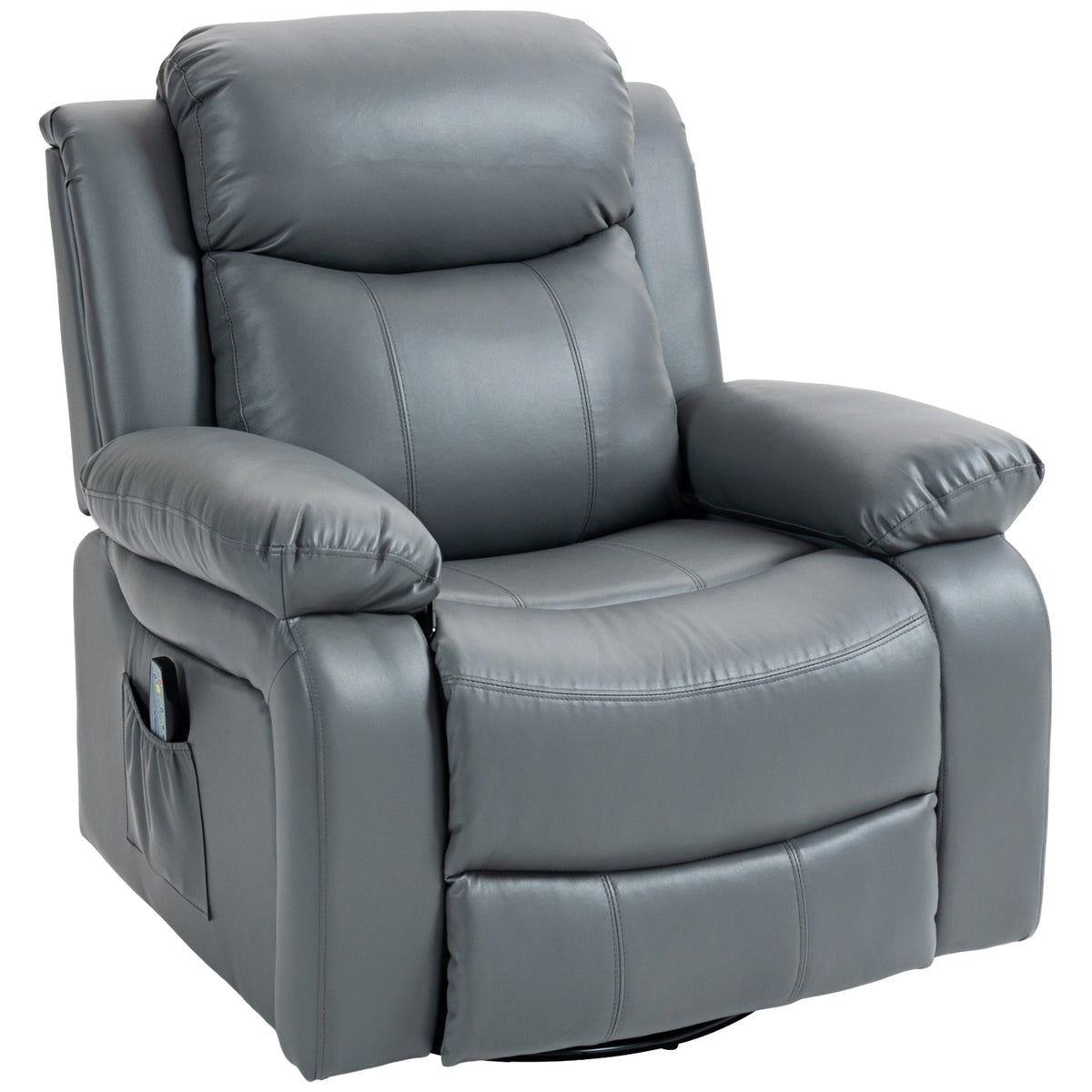Relaxation Chair, Massage Function, Electric Tv Chair, 8 Vibration Heads, Rocker Function, Rotatable, Remote Control, Side Pocket, Faux Leather, Gray