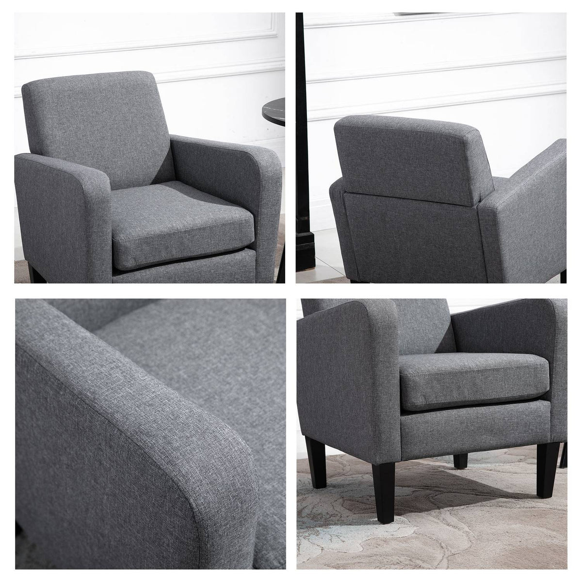 Relaxation Chair Single Chair With Upholstery, Wooden Feet, Linen Fabric, Light Gray, 66X72X74Cm