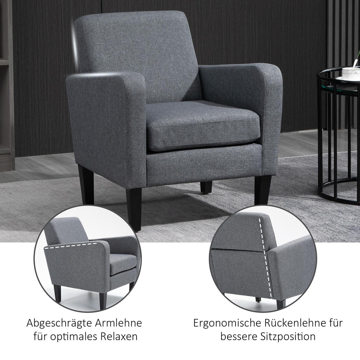 Relaxation Chair Single Chair With Upholstery, Wooden Feet, Linen Fabric, Light Gray, 66X72X74Cm