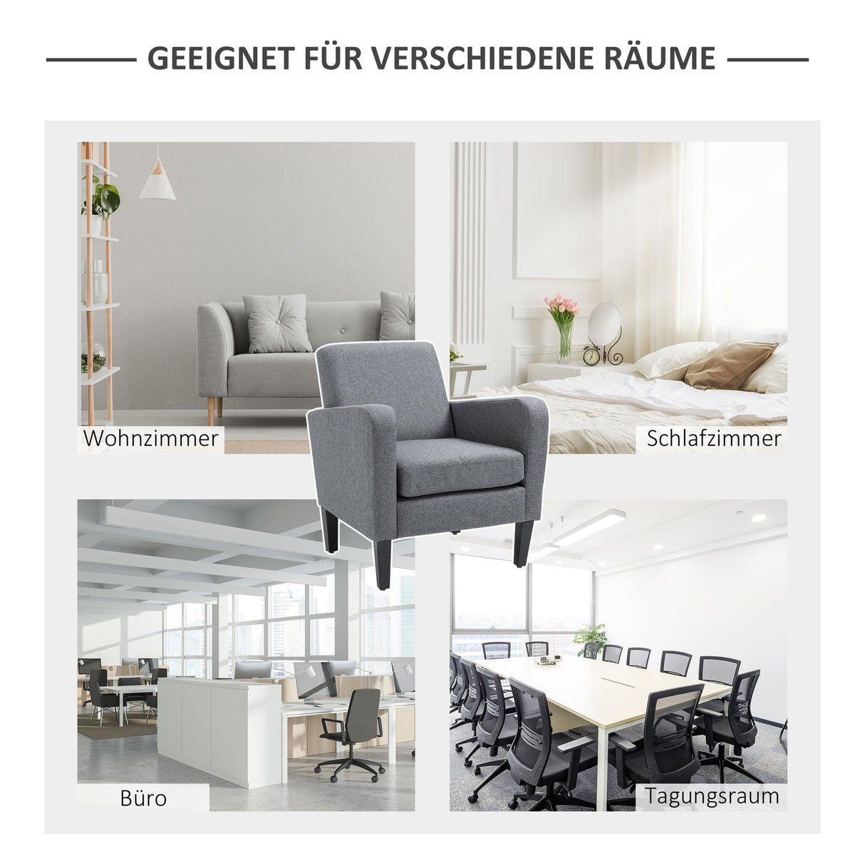 Relaxation Chair Single Chair With Upholstery, Wooden Feet, Linen Fabric, Light Gray, 66X72X74Cm