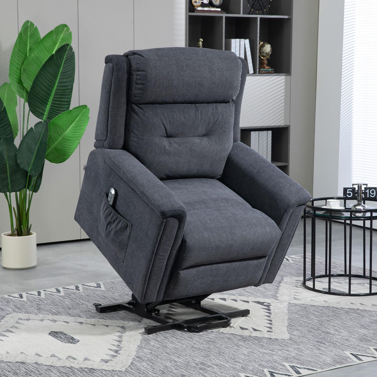 Relaxation Chair, Stand-Up Aid, Electric Tv Chair, Reclining Function, Senior Chair, Remote Control, Side Pocket, Dark Gray