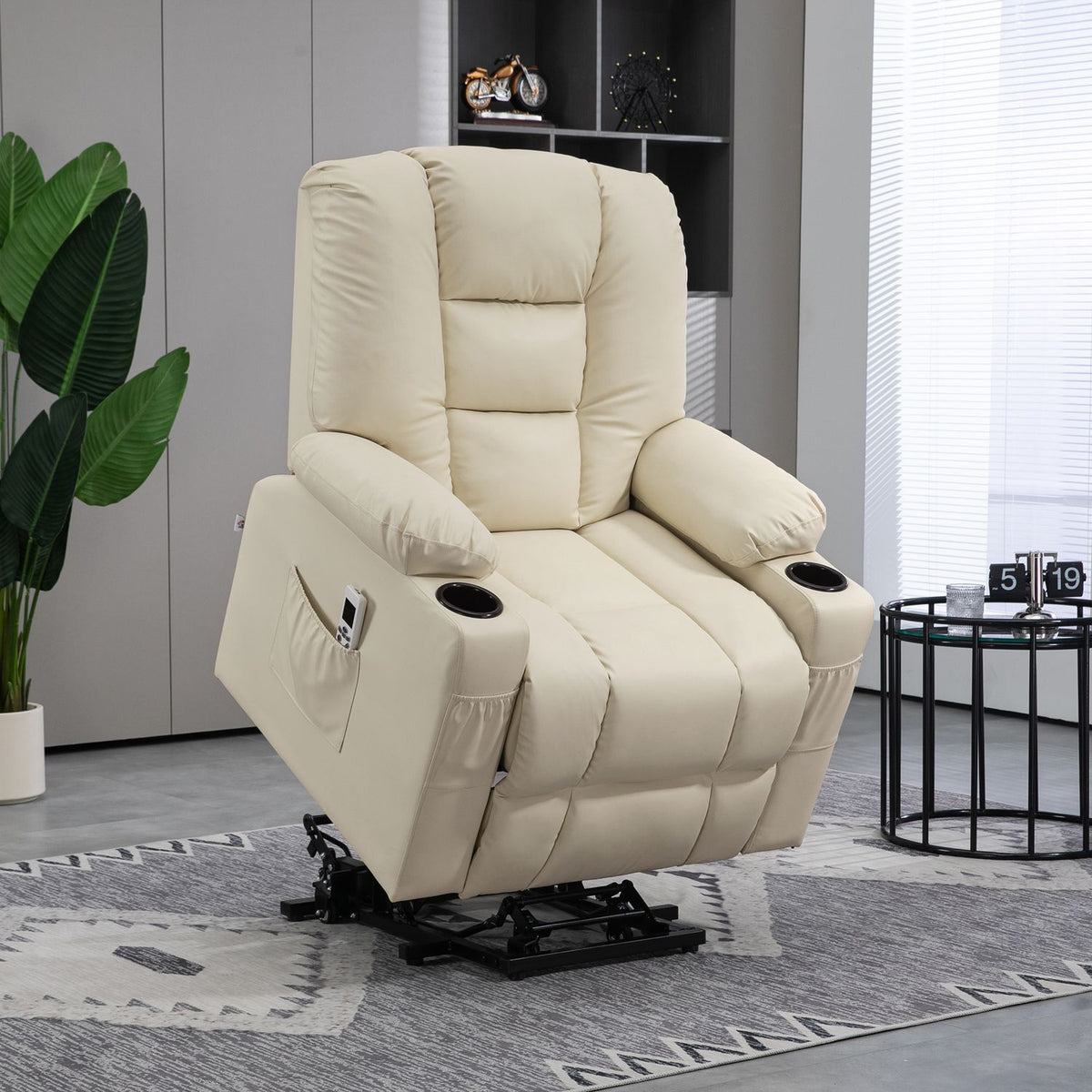 Relaxation Chair Stand Up Electric Tv Chair Usb Massage Chair Remote Control Wheels Cup Holder Cream