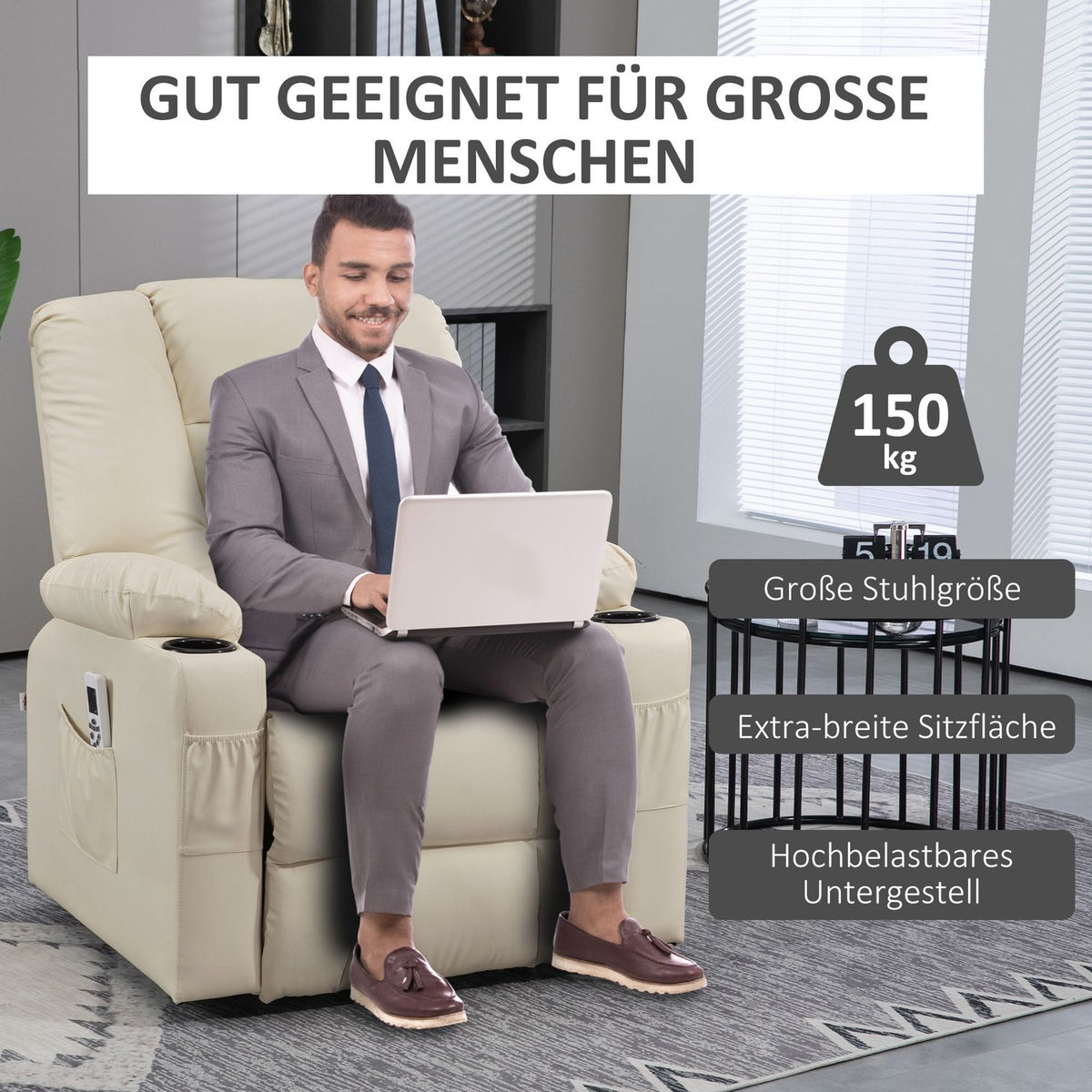 Relaxation Chair Stand Up Electric Tv Chair Usb Massage Chair Remote Control Wheels Cup Holder Cream