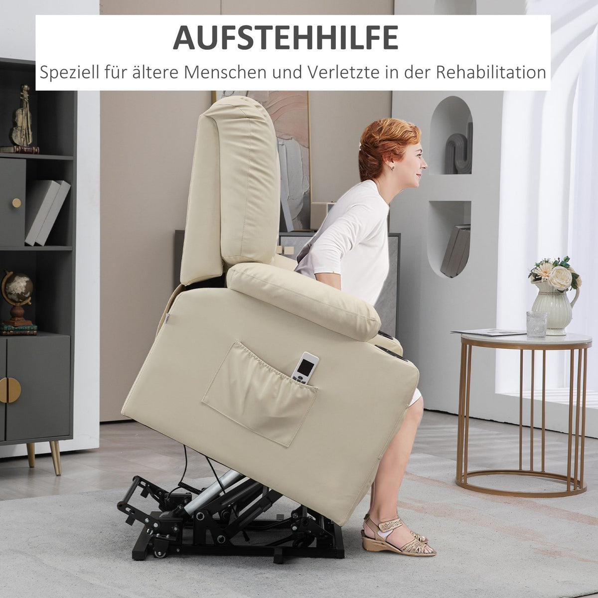 Relaxation Chair Stand Up Electric Tv Chair Usb Massage Chair Remote Control Wheels Cup Holder Cream