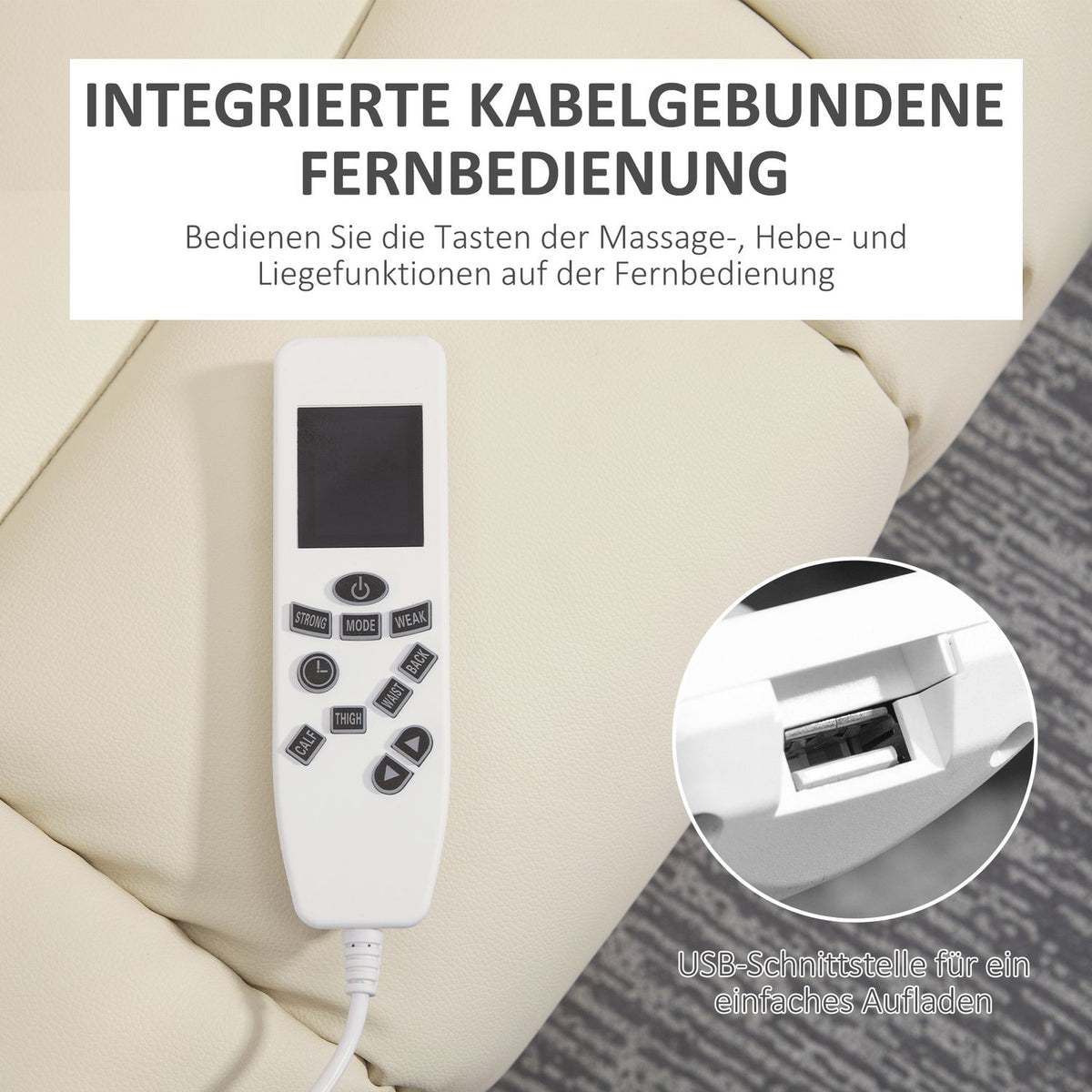 Relaxation Chair Stand Up Electric Tv Chair Usb Massage Chair Remote Control Wheels Cup Holder Cream