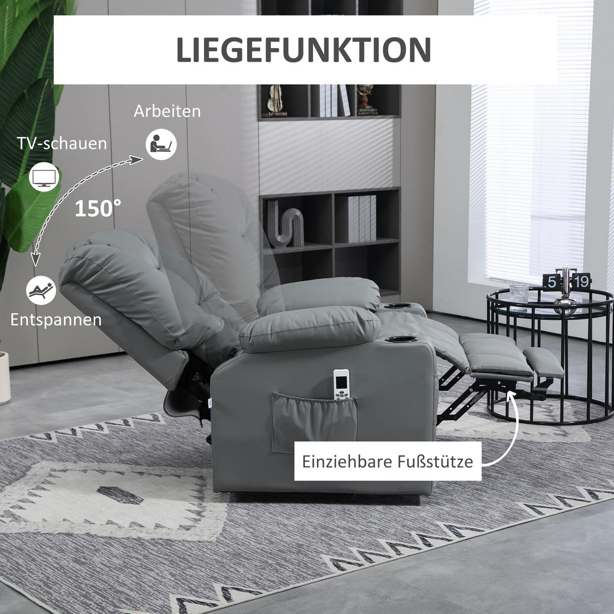 Relaxation Chair Stand Up Electric Tv Chair Usb Massage Chair Remote Control Wheels Cup Holder Gray