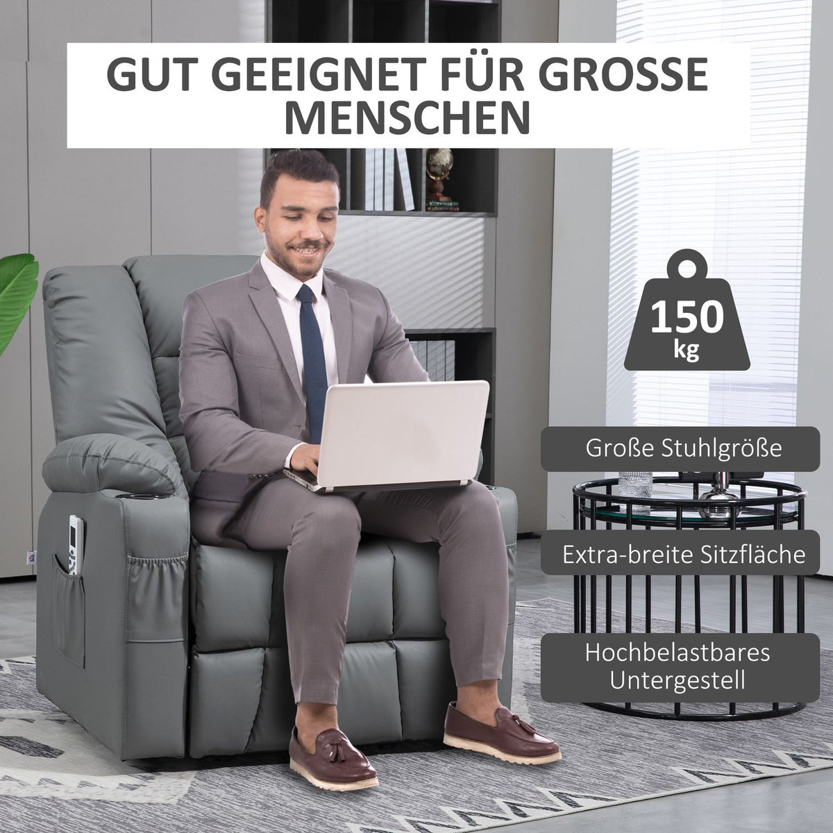 Relaxation Chair Stand Up Electric Tv Chair Usb Massage Chair Remote Control Wheels Cup Holder Gray