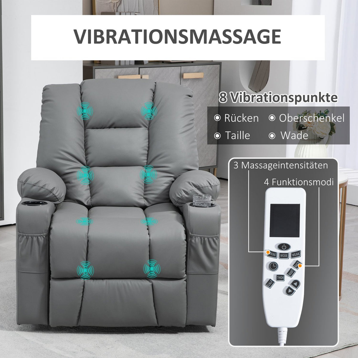Relaxation Chair Stand Up Electric Tv Chair Usb Massage Chair Remote Control Wheels Cup Holder Gray