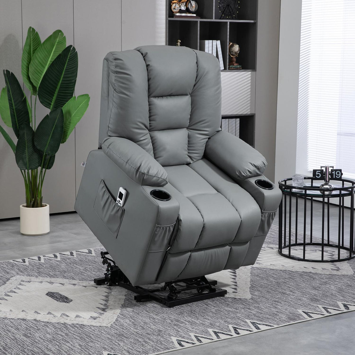 Relaxation Chair Stand Up Electric Tv Chair Usb Massage Chair Remote Control Wheels Cup Holder Gray