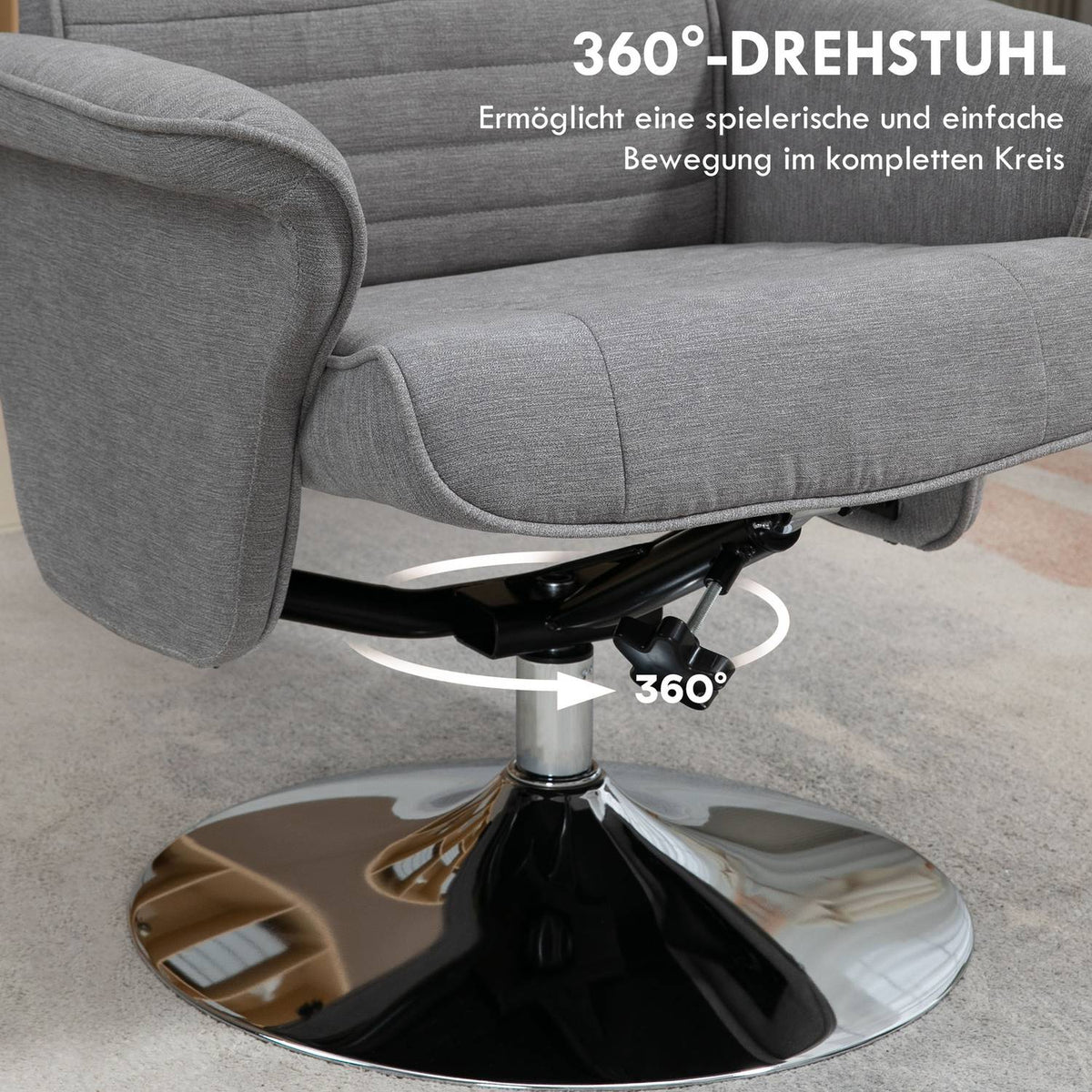 Relaxation Chair Stool Rotatable Tv Chair Reclining Function Tv Chair Up To 150Kg Reclining Chair Velvet Gray