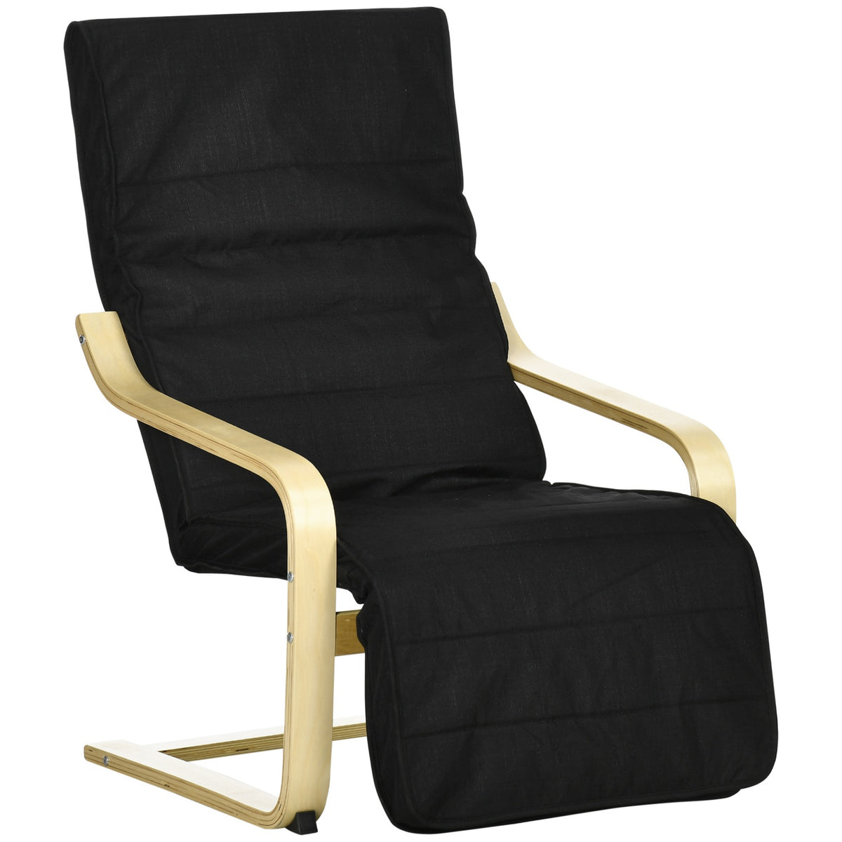 Relaxation Chair, Swing Chair, Recliner, Relaxation Chair With Adjustable Footrest, Dining Chair With Linen Look, Birch Wood, Black
