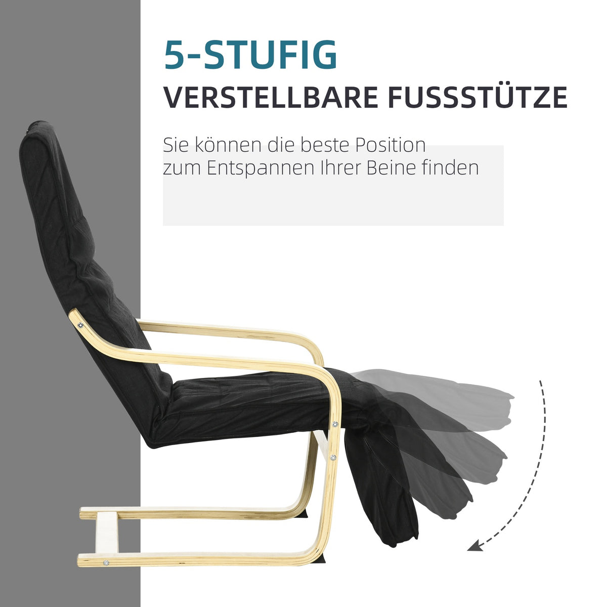 Relaxation Chair, Swing Chair, Recliner, Relaxation Chair With Adjustable Footrest, Dining Chair With Linen Look, Birch Wood, Black