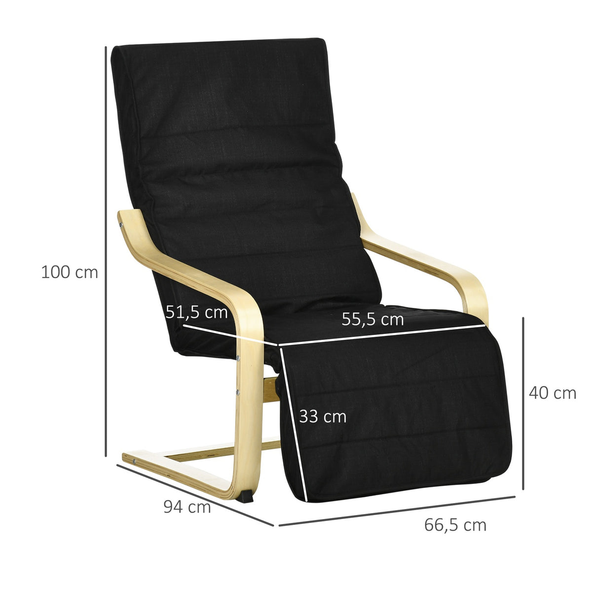 Relaxation Chair, Swing Chair, Recliner, Relaxation Chair With Adjustable Footrest, Dining Chair With Linen Look, Birch Wood, Black
