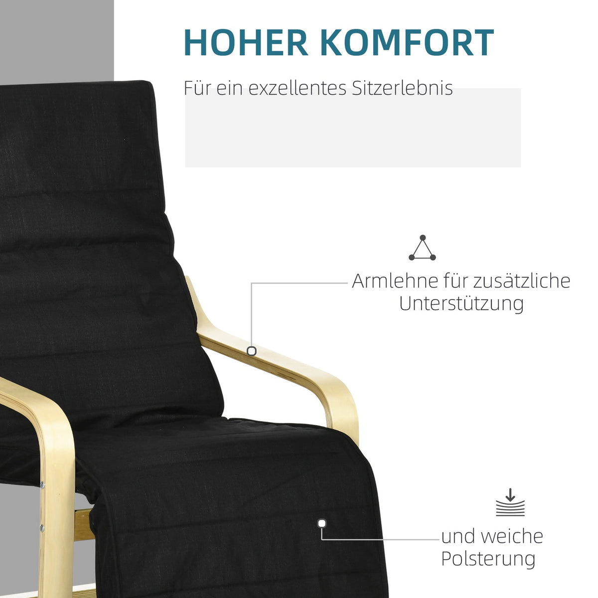 Relaxation Chair, Swing Chair, Recliner, Relaxation Chair With Adjustable Footrest, Dining Chair With Linen Look, Birch Wood, Black