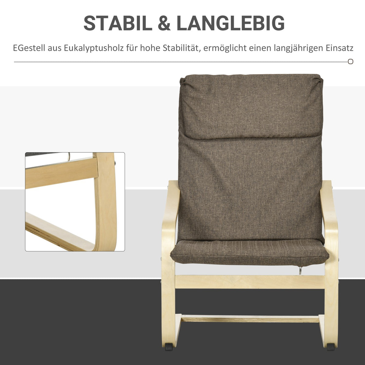 Relaxation Chair, Swing Chair With Pillow, Linen Look, Birch Wood, Brown