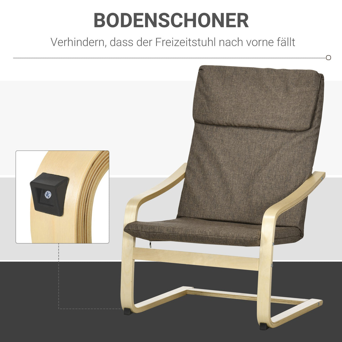 Relaxation Chair, Swing Chair With Pillow, Linen Look, Birch Wood, Brown