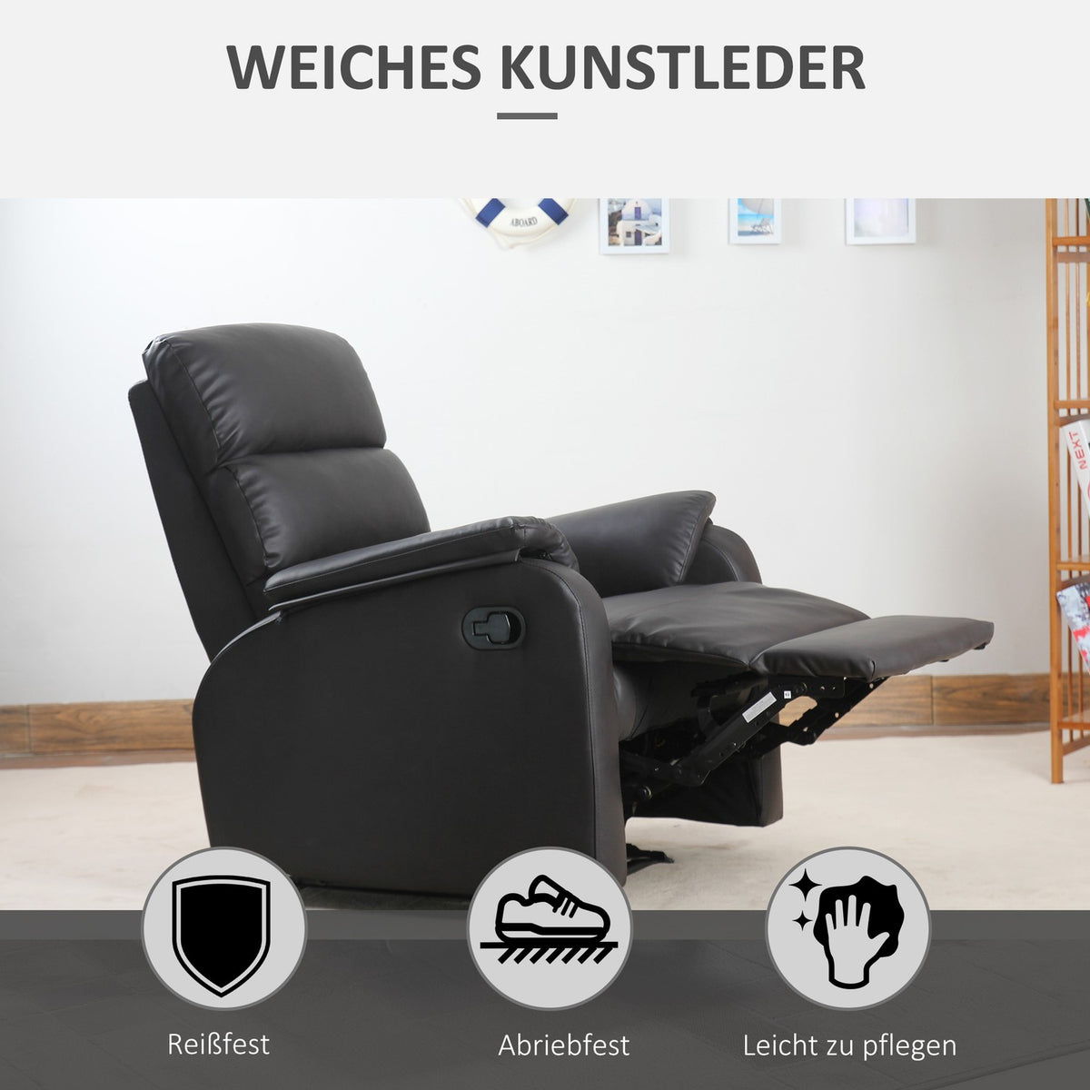 Relaxation Chair, Tv Chair, Couch Chair, Recliner, Angle Desk With Cpu Stand, Adjustable, Ergonomic, Faux Leather, Brown, 75 X 92 X 99 Cm